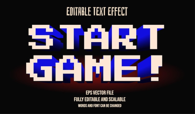 Vector efecto de texto editable para comenzar el juego en píxeles 3d