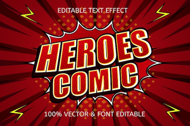 Efecto de texto editable de cómic de héroes