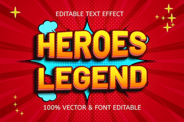 Vector efecto de texto editable cómico de estilo leyenda de héroes