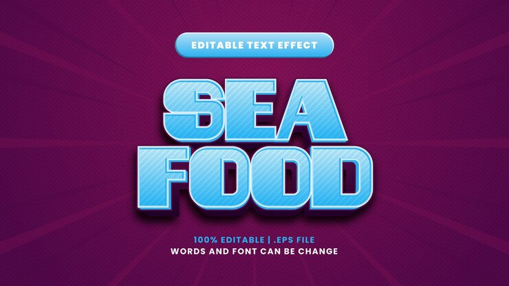 Vector efecto de texto editable de comida de mar en estilo moderno 3d