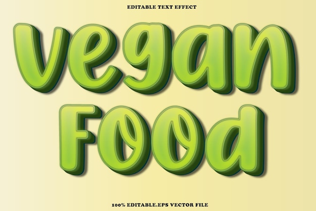Efecto de texto editable de comida vegana Estilo degradado de relieve 3D