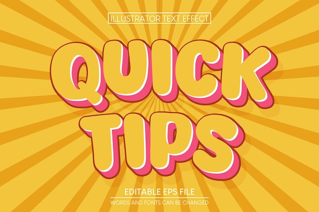 Efecto de texto editable Consejos rápidos Estilo de plantilla de dibujos animados en 3d vector premium