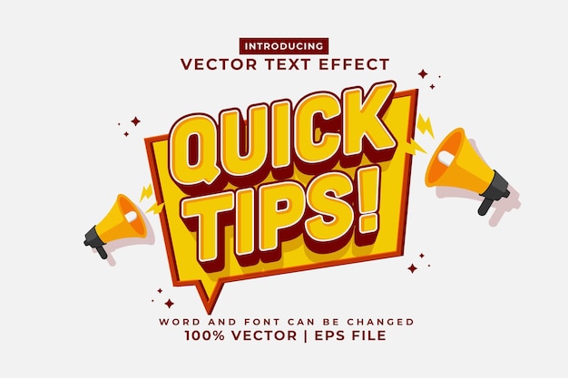 Efecto de texto editable Consejos rápidos Estilo de plantilla de dibujos animados en 3d vector premium