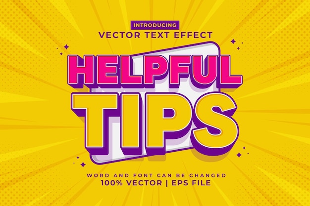 Efecto de texto editable Consejos útiles Vector premium de estilo de plantilla de dibujos animados 3D