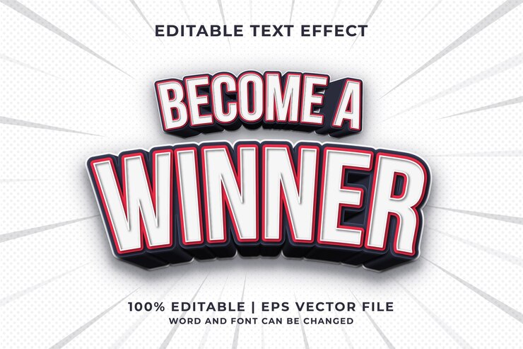 Vector efecto de texto editable: conviértase en un ganador estilo de plantilla 3d vector premium