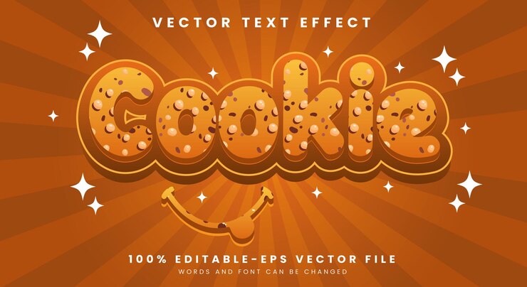 Vector efecto de texto editable de cookies plantilla con estilo de dibujos animados.