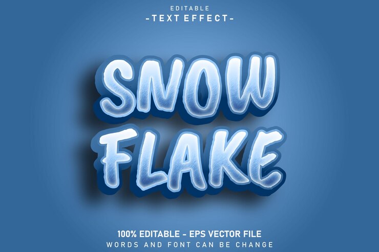 Vector efecto de texto editable de copos de nieve diseño de estilo de relieve 3 d