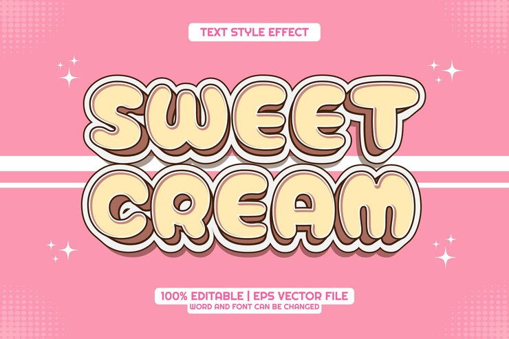 Vector efecto de texto editable de crema dulce estilo de dibujos animados en 3d