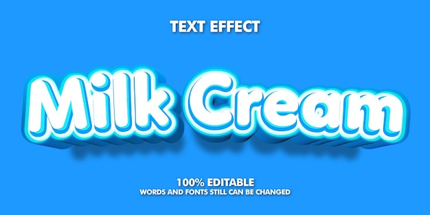 Vector efecto de texto editable crema de leche estilo 3d