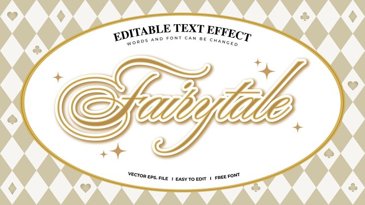 Vector efecto de texto editable de cuento de hadas tipografía de letras con patrón de argyle formas de diamante fondo