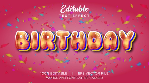 Efecto de texto editable de cumpleaños 3d vector premium