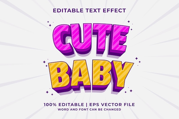 Efecto de texto editable cute baby 3d cartoon plantilla estilo premium vector