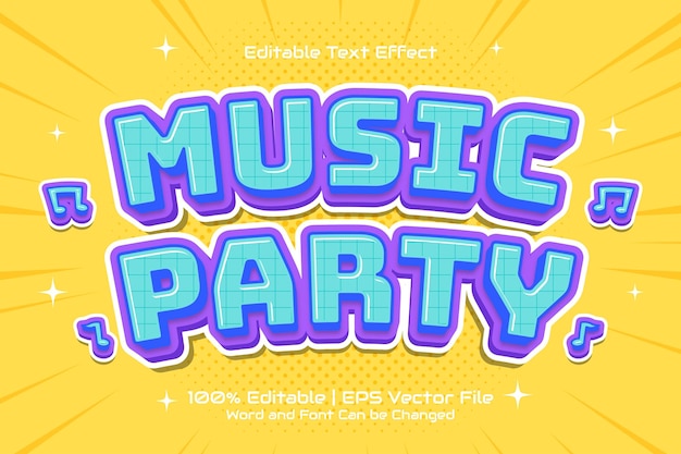 Efecto de texto editable Cute Music Party 3D Flat estilo de dibujos animados