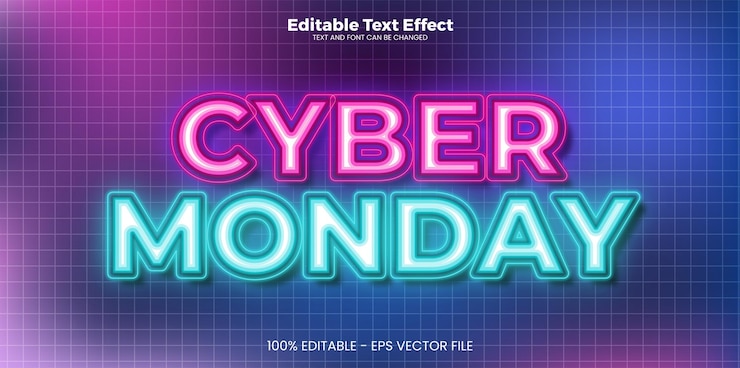 Vector efecto de texto editable cyber monday en estilo de tendencia moderna