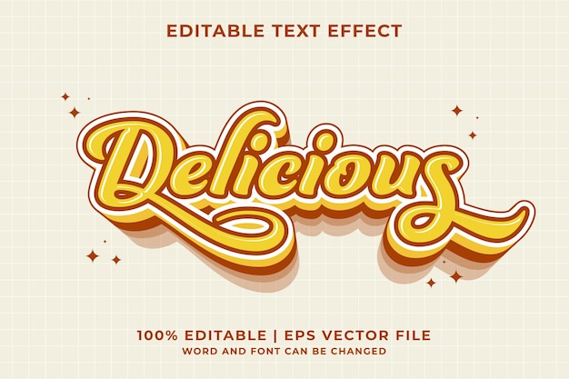 Efecto de texto editable Delicioso 3d Plantilla de dibujos animados estilo premium vector