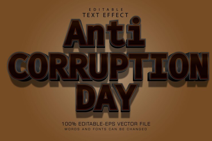 Vector efecto de texto editable del día anticorrupción 3 dimensiones en relieve estilo moderno