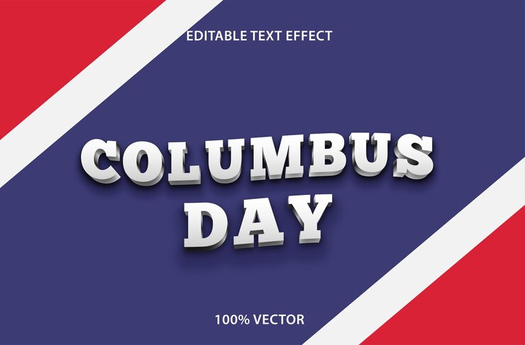 Vector efecto de texto editable del día de colón estilo de relieve en 3 dimensiones vector premium