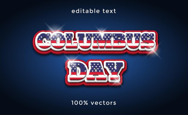 Efecto de texto editable del día de colón estilo de relieve en 3 dimensiones Vector Premium