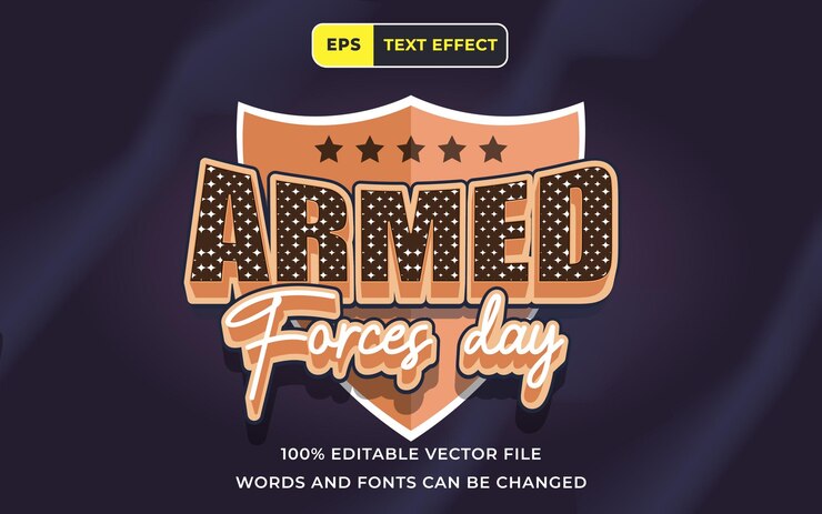 Vector efecto de texto editable día de las fuerzas armadas 3d perfecto para banner elemento de diseño de vacaciones