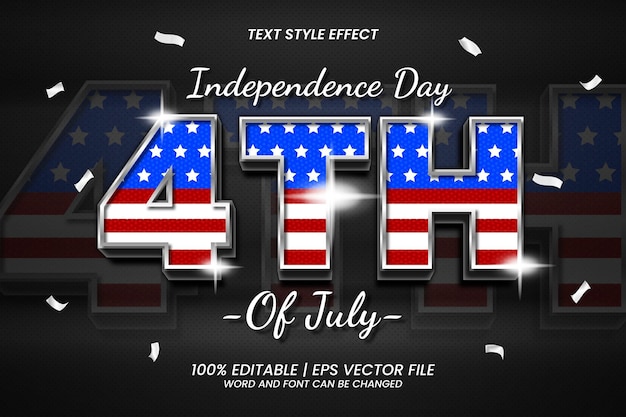 Efecto de texto editable Día de la Independencia 4 de julio Estilo realista en 3D