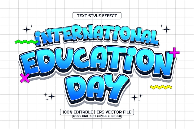 Efecto de texto editable Día Internacional de la Educación Estilo de dibujos animados en 3D