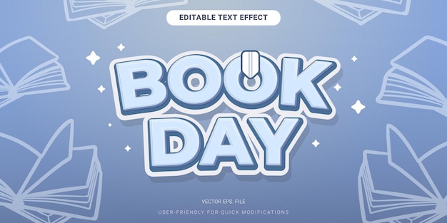 Efecto de texto editable del día del libro vector 3D simple con fondo azul bebé