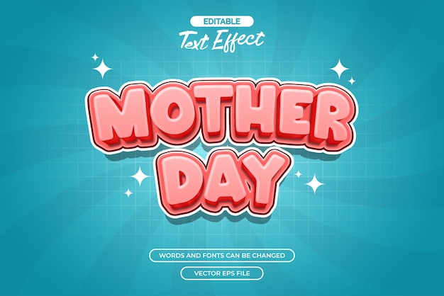 Efecto de texto editable para el día de la madre con fondo cómico azul