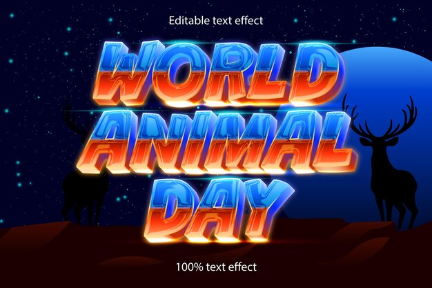 Efecto de texto editable del día mundial de los animales estilo retro