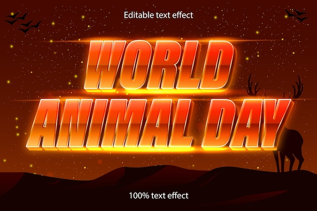 Efecto de texto editable del día mundial de los animales estilo retro