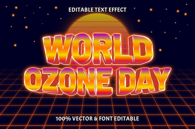 Efecto de texto editable del día mundial del ozono estilo retro