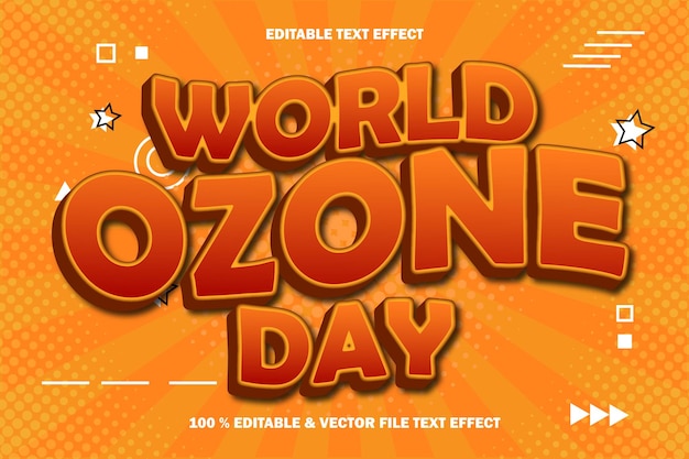 El efecto de texto editable del día mundial del ozono en relieve estilo cómic de dibujos animados