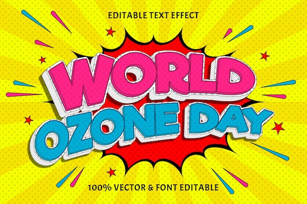 Efecto de texto editable del día mundial del ozono en relieve estilo cómic