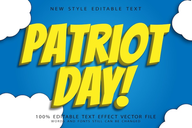 El efecto de texto editable del día del patriota en relieve estilo moderno
