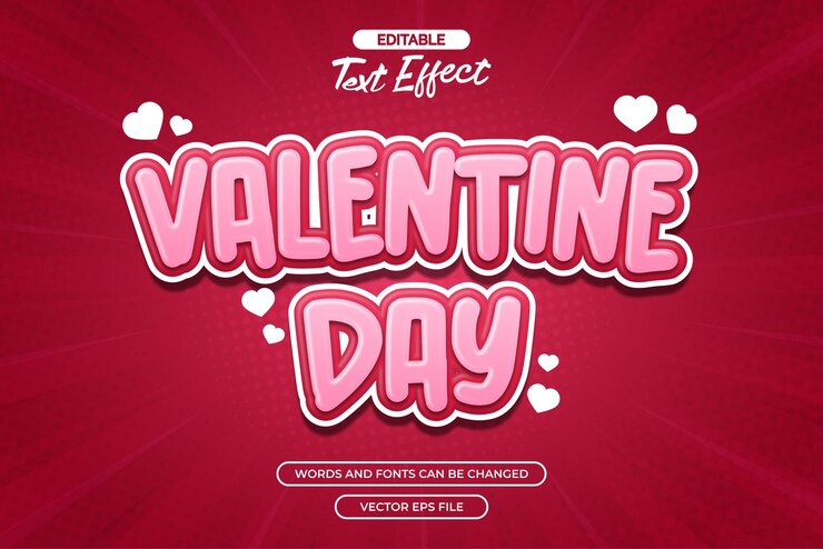 Vector efecto de texto editable para el día de san valentín con decoración de amor