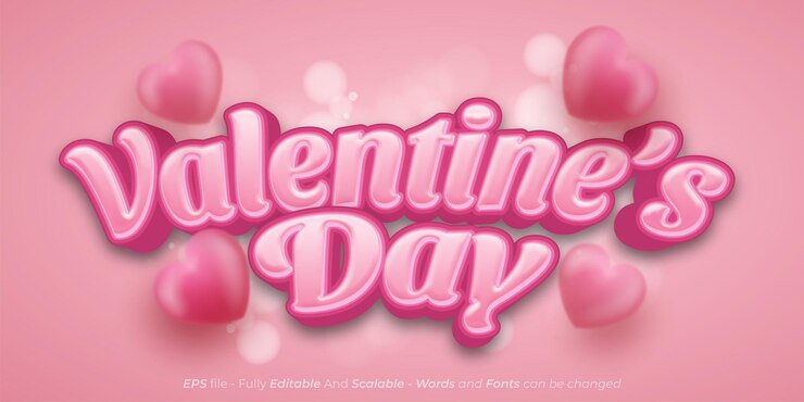 Vector efecto de texto editable día de san valentín con fondo de corazón 3d