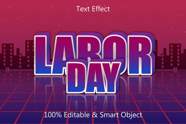 Vector efecto de texto editable del día del trabajo 3 dimensiones en relieve estilo retro