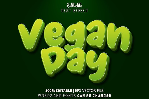 Efecto de texto editable del Día del Vegano Relieve Estilo de dibujos animados