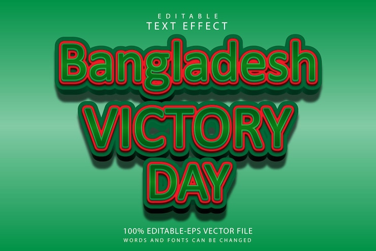 Vector efecto de texto editable del día de la victoria de bangladesh estilo moderno en relieve en 3 dimensiones