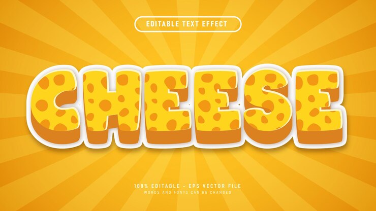 Vector efecto de texto editable de dibujos animados en 3d de estilo de texto de queso