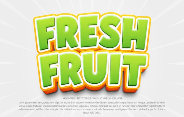 Efecto de texto editable de dibujos animados en 3d de fruta fresca