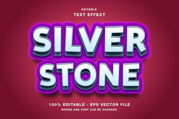 Efecto de texto editable de dibujos animados en 3D de Silver Stone