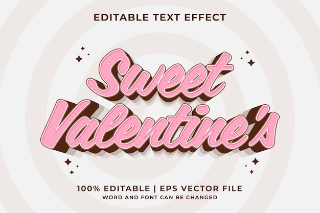 Efecto de texto editable de dibujos animados 3d sweet valentine39s vector premium