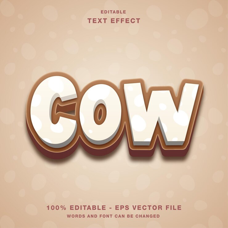 Vector efecto de texto editable de dibujos animados 3d de vaca