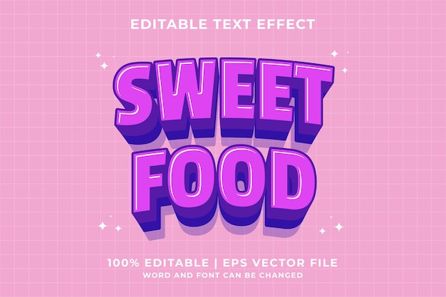 Efecto de texto editable de dibujos animados de alimentos dulces 3d vector premium