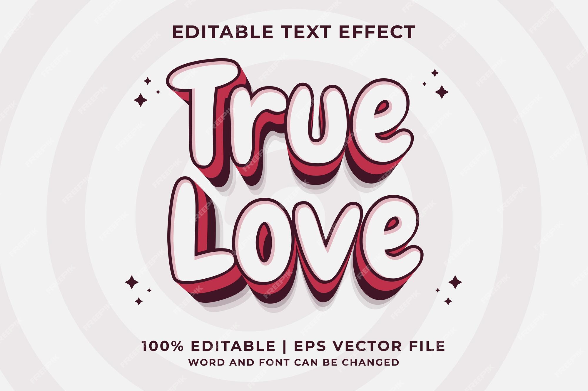 Efecto de texto editable, true love con letras de estilo femenino