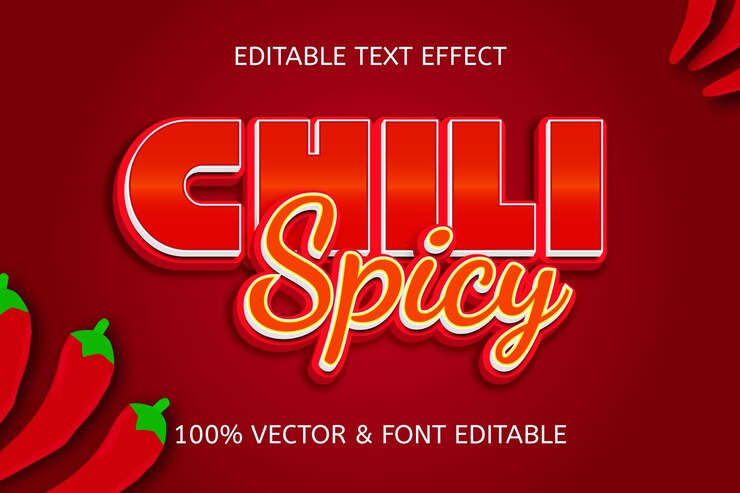 Vector efecto de texto editable de dibujos animados de estilo picante de chile