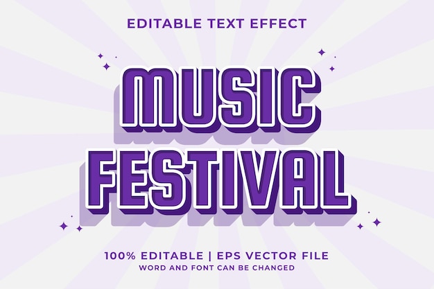 Efecto de texto editable de dibujos animados del festival de música 3d Vector premium