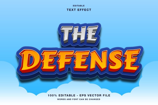 Efecto de texto editable de dibujos animados del juego de defensa