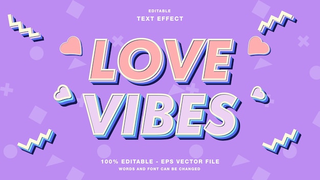 Efecto de texto editable de dibujos animados de Love Vibes