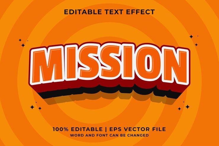 Vector efecto de texto editable de dibujos animados de misión 3d vector premium